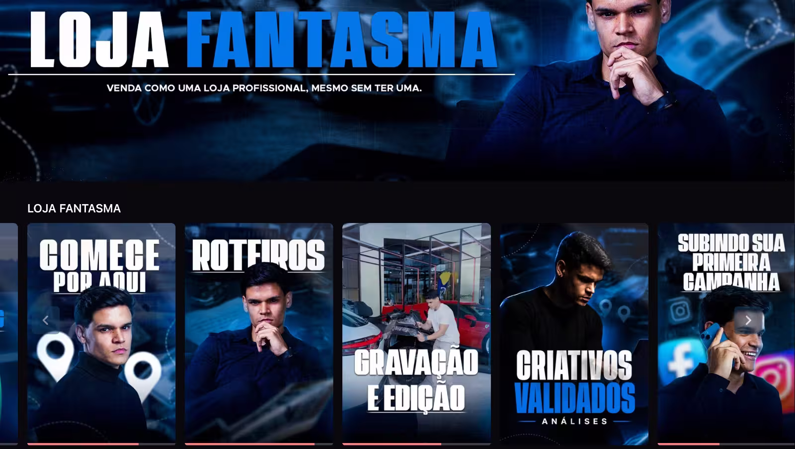 Mockup da área de membros da Loja Fantasma